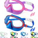Vvinca Swim Goggles with Nose Cover, 2 Pack Wide View Diving Mask Anti-Fog UV No Leak Toddlers Swimming Goggles for Kids 3-15 (03-Blue Red& Pink)