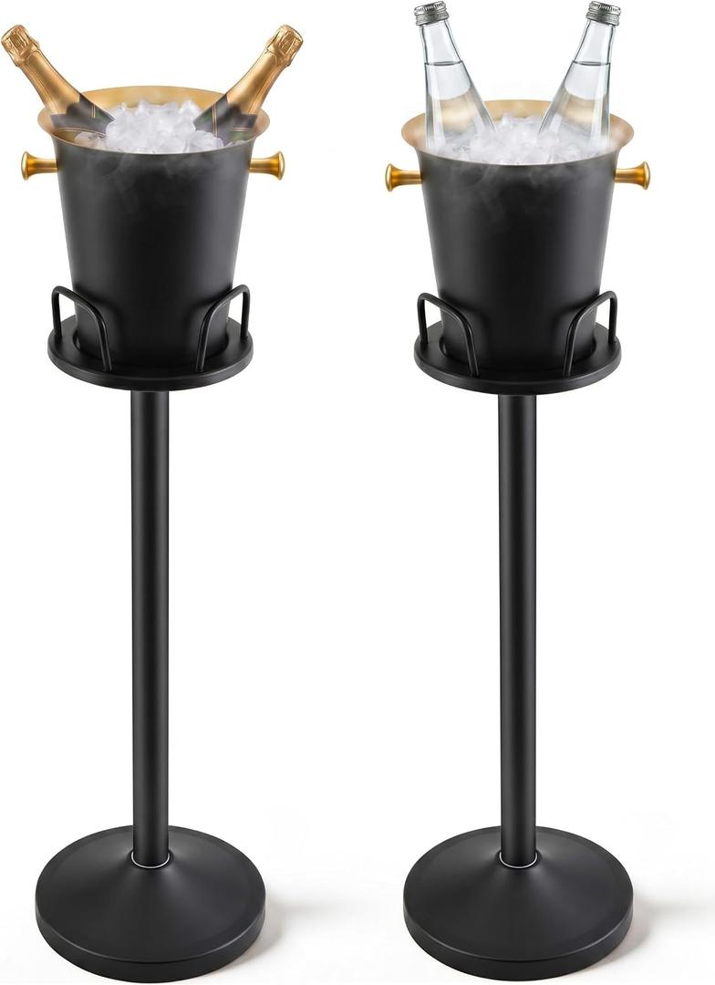 Lallisa 2 Pack Ice Bucket with Stand Champagne Bucket 5l 12lb Stainless Steel Beverage Tub 3ft Wine Bottle Chiller Holder for Wine Beer Party Hotel Ktv Club Bar BBQ Christmas Wedding (Black)