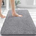 OLANLY Bathroom Rugs 34x21, Extra Soft Absorbent Chenille Bath Rugs, Rubber Backing Quick Dry, Machine Washable Bath Mats for Bathroom Floor, Tub and Shower, Home Decor Accessories, Navy, Grey