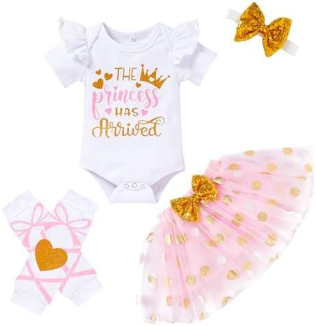 Newborn Baby Girl Outfits Infant Letter Print Romper+Tutu Skirt+Headband+Legging Warmer Coming Home Clothes Set