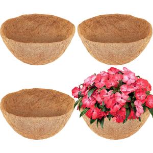 LCHUANG Coco Liners for Planters - 4 Pack 12 Inch Round Hanging Basket Liners, 100% Natural Coconut Fiber Replacement Liners for Hanging Baskets Planters Flowers, Plants, Vegetables (12'' Pack of 4)