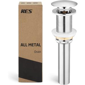 KES Bathroom Sink Drain Without Overflow Vessel Sink Lavatory Vanity Pop Up Drain Stopper Polished Chrome for 1.6"-1.9" Sink Hole, All Metal Rustproof Brass and 304 Stainless Steel, S2008D-CH
