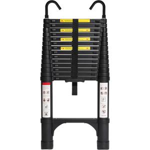 BOCOM 14.5 FT Aluminum Telescoping Ladder with Hooks, Lightweight Multi-Purpose Collapsible Extension with 2 Triangle Stabilizers, Heavy Duty 330 lbs Max Capacity for Home, RV, and Outdoor Work Black