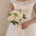 GLIDLION Wedding Bouquets Large for Bride Bridesmaid,White Champagne Artificial Roses Flowers for Wedding Church Decoration (9.5in)