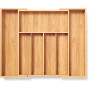 Expandable Kitchen Drawer Organizer,Bamboo Silverware Organizer for Utensils,Adjustable Flatware Tray(16.92 * 13.30~22.83 * 1.96) (Large, Natural)