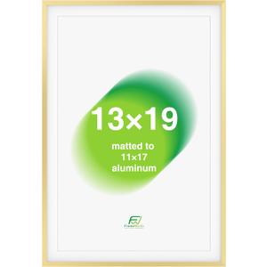 FrameWorks 13x19 Matted to 11x17 Picture Frame  Aluminum Frame w/Tempered Glass, Removable Mat for Photos, Posters, Art, Stylish Wall Frame for Home Decor, Gallery Walls, Office, Living Room - Gold