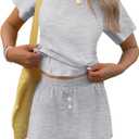 TCOT Pajamas for Women Set Summer Fashion Short Sleeve Crewneck Tops with Skirt Sets Pajama Casual Loungewear (Large, A Light Grey)