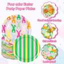 2 x FYSUIMU 48 Pcs Easter Bunny Paper Plates Colorful Rabbit Egg Flower Disposable Plates Easter Striped Contrast Color Design Dinner Dessert Plate for Spring Birthday Baby Shower Party, 9 Inch