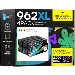 962XL Ink Cartridges Combo Pack Compatible for HP Ink 962XL 962 Black and Color Combo Pack Replacement for HP Officejet Pro 9010 9015 9016 9018 9020 9025 Printers, No e Series Printer (4 Pack)