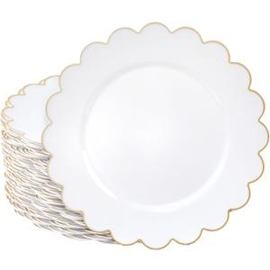 Sparkle and Bash Bridal Shower Plates - 9 in, White Plastic, 50 Pack, Gold Scalloped Edge - Disposable Plates for Weddings - Baby Showers & Tea Parties - Decorative Scalloped Serveware