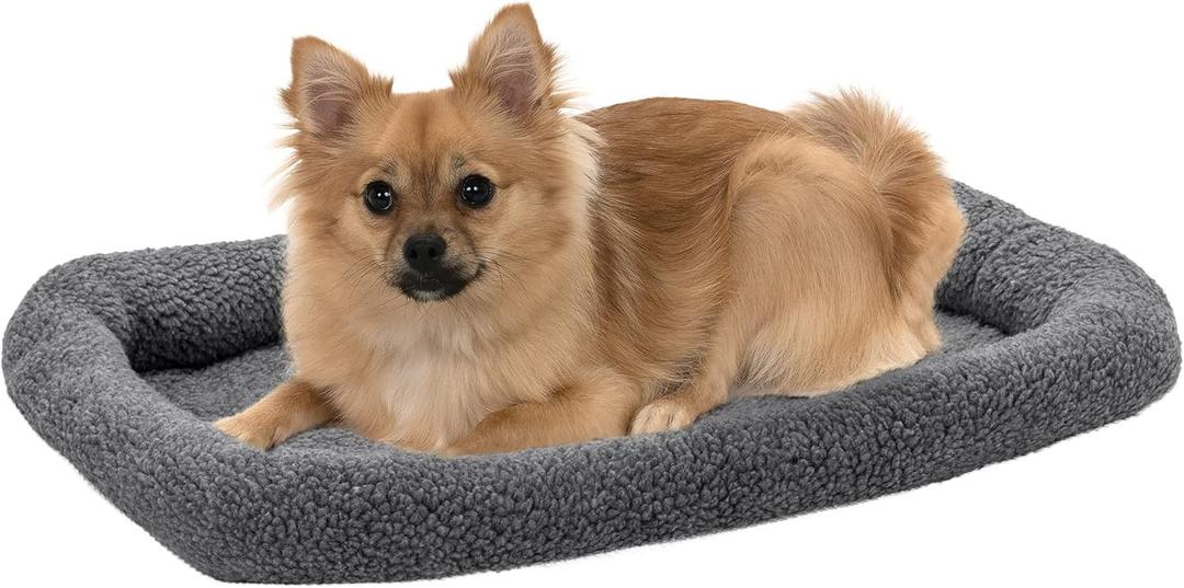 Furhaven Dog Bed for Small Dogs & Indoor Cats, 100% Washable, Sized to Fit Crates - Sherpa Fleece Bolster Crate Pad - Gray, Small