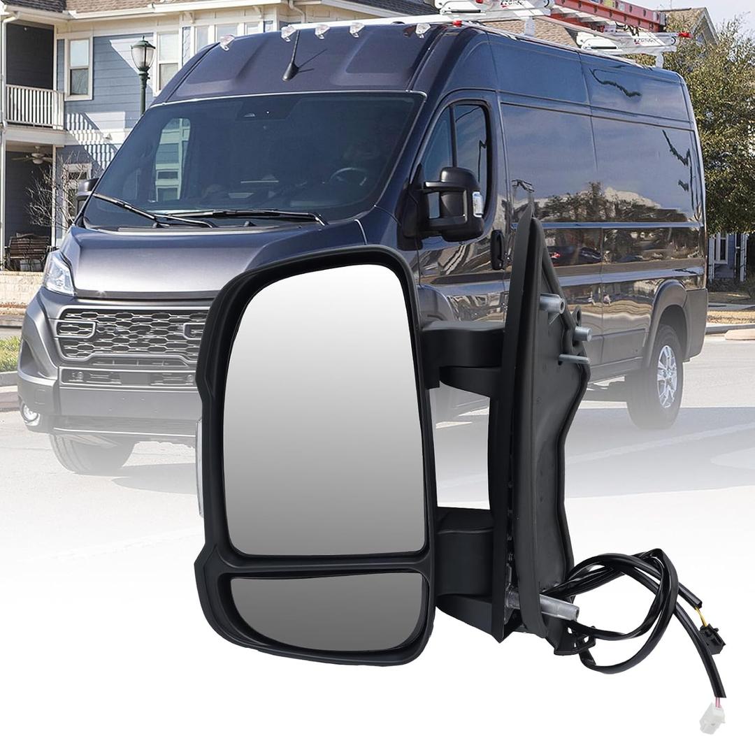 Left Driver Side Mirror for with 2014-2024 Ram Promaster 1500/2500/3500,Mirrors with Turn Signals Light,Temperature Sensor,Without Power Glass,Replaces# CH1320417 5VE99JXWAB(Short Arm)2+2Pins
