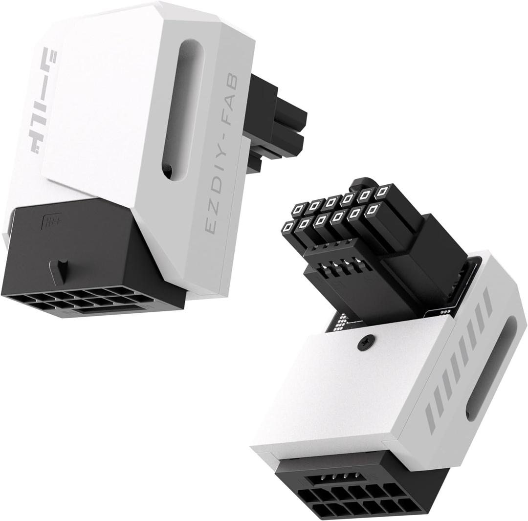 EZDIY-FAB PCIe 5.1 Adapter - 600W 12+4pin,16pin 12VHPWR GPU Power Connector,12V-2x6 GPU Adapter,90 Degree Right Angle - Compatible with RTX 3090Ti, 4070Ti, 4080, 4090 GPU - STD Type, White, 1 Pack