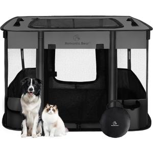 44x34x24 Inches Dog Playpen,Pet Playpen,Foldable Puppy Cat Playpen,Portable Exercise Kennel Tent Crate,Water-Resistant Breathable Shade Cover,Indoor Outdoor Travel Camping Use for Small Animals (L) (Grey)