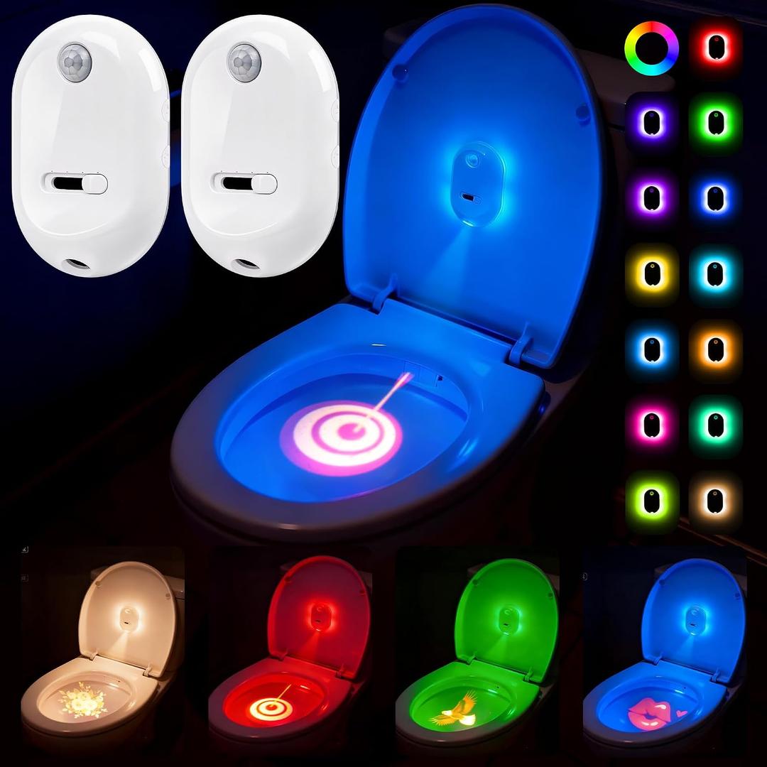 Toilet Light Motion Sensor, Motion Activated Toilet Night Light 13 Color Changing 4 Projection Patterns, Rechargeable Toilet Bowl Light for Bathroom Accessories Decor Men Kid Gifts,Hallway Stairs