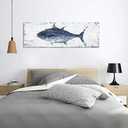 Yihui Arts Canvas Wall Art Hand Painted Abstract Tuna Fish Painting Modern Artwork Coastal Pictures in Blue and White Color for Bedroom Decoration