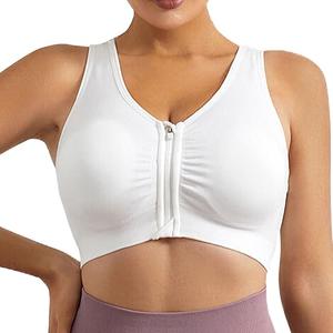 FeelinGirl Zip Front Closure Bras for Women No Underwire Compression Post Surgery Bra with Wide Adjustable Straps (XX-Large, Black)