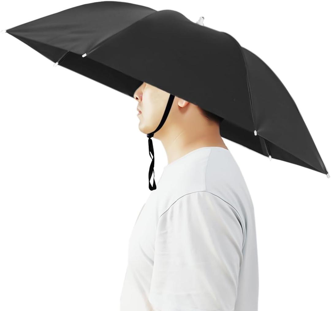 Umbrella Hat, 37 inch Fishing Umbrella Hat Hands Free Foldable UV Protection Umbrella Cap Adjustable Headwear for Fishing Golf Camping Beach Gardening Sunshade Outdoor (Black)