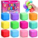 12 Pack Slow Rising Stress Cube, Dough Stress Balls Squishy Fidget Toys for Anxiety Relief, Soft Fidget Cube, Pull Stretch Squishy Toys for Classroom Prize, Party Favors for Kids Adults