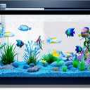 LED Aquarium Fish Tank Kit,Light + Filter + Green Plants + Blue Sand + Pineapple Houses + Shells Black, 14 Gallon