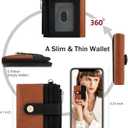Small Wristlet Wallets for Women Keychain Wristlet Wallet RFID Blocking Key Chain Wallet With Zipper Coin Pocke,2 Id Window(BrownBlack)