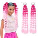 Colored Hair Extensions, Behufun 2Pcs 20" Lightweight Colored Hair Extensions for Kids Bubble Ponytail Extension with Hair Tie, Ombre Crazy Hair Day Accessories for Girls Festival Rave B40 (Dark Pink to Light Pink)