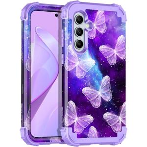 Miqala for Galaxy A55 5G/A35 5G Case,Glow in The Dark Three Layer Heavy Duty Shockproof Full Protection Hard Plastic Bumper+Soft Silicone Protective Case for Samsung Galaxy A55/A35 5G 2024,Butterfly