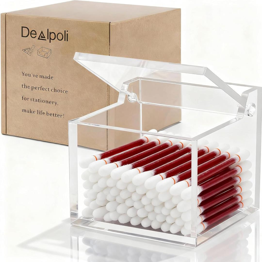 Clear Acrylic Qtip Holder With Lid Cotton Balls Swab Organizer,Square Q Tip Storage, Floss Picks, Bath Salts, Cotton Wab Holder,Home Bathroom Decor (DP011) 3.5" x 3.5" x 3.5"