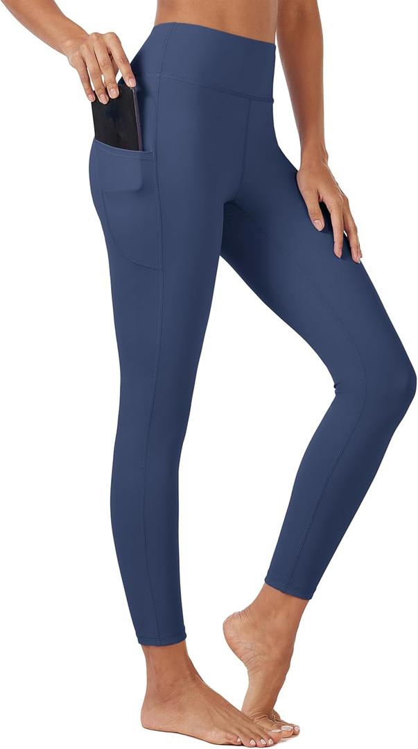 MAGCOMSEN Womens High Waisted Workout Gym Leggings with Pockets 7/8 Tummy Control Soft Navy Blue Leggings Spring, XS