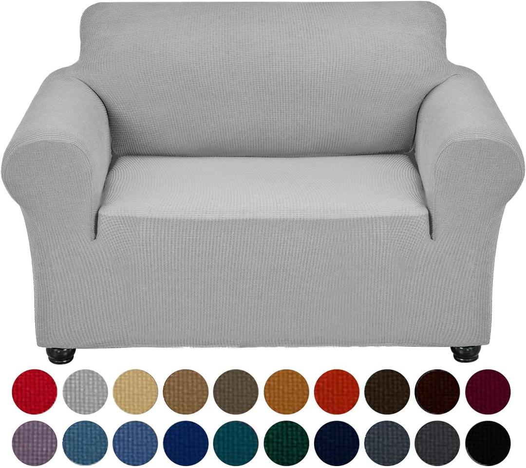 Joccun Stretch Chair Couch Cover, 1-Piece Sofa Slipcover Spandex Jacquard Fabric Sofa Covers with Elastic Bottom, Washable Furniture Protector for Dogs, Cats, Kids (Armchair, Wide 35" - 55", Silver)