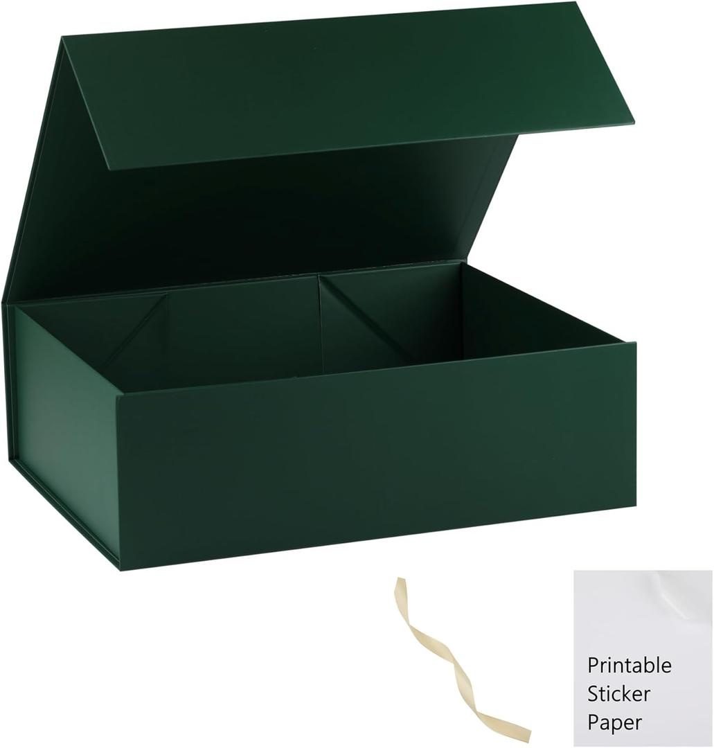Green Gift Box,16x14x5.3 Large Gift Boxes With Lids For Presents Includes Ribbon And Diy Printable Sticker Paper,Bridesmaid Proposal Box,Magnetic Gift Box For Birthday,Wedding,Graduation