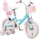 Girls Bike with Basket for Toddlers and Kids Aged 3-14 Years Old, 14  Inch with Training Wheels & Doll Seat, 20 Inch with Kickstand & Rear Rack, Princess Style Bicycle for Gift (Pink & Blue)