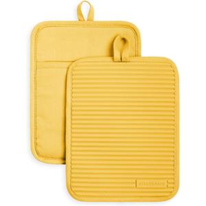 KitchenAid Ribbed Soft Silicone Pot Holder 2-Pack Set, Orange Sorbet, 7"x9"