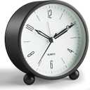 Analog Alarm Clock, 4 inch Super Silent Non Ticking Small Clock with Night Light, Battery Operated, Simple Design, Old Fashioned Style Black Decor, for Bedroom, Bedside, Desk, Adult, Kid, Gift, Black