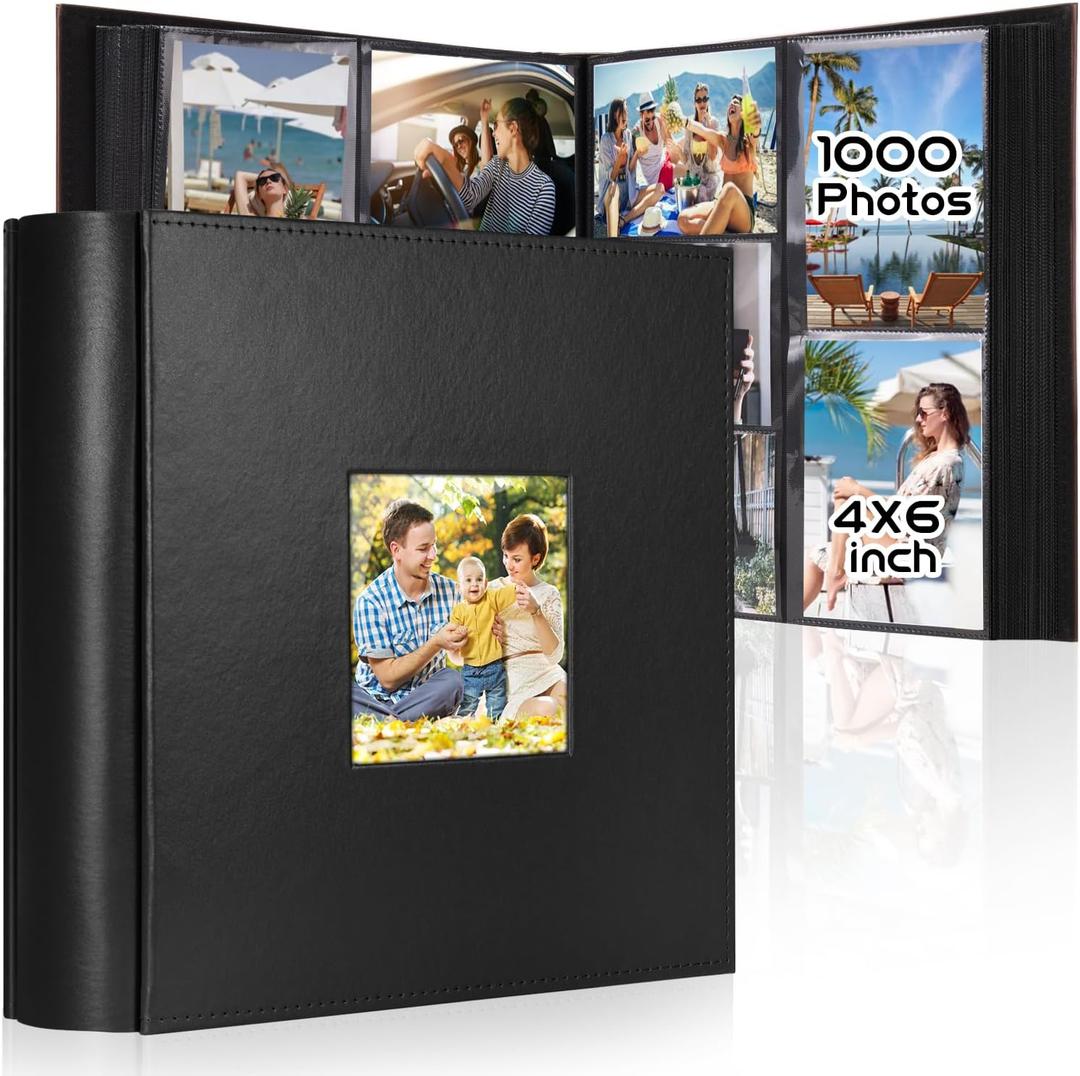 Colemoly Leather Photo Album 4x6 1000 Pockets Extra Large Capacity Albums Holds 1000 Horizontal & Vertical Pictures for Wedding, Graduation (Black, 1000 Pockets)