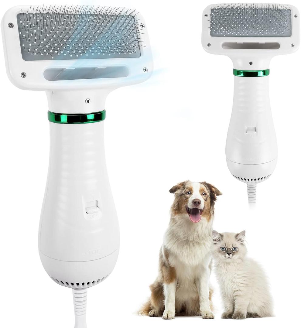 Dog Hair Dryer,2 in 1 Pet Hair Dryer with Slicker Brush,Dog Blow Dryer with 2 Adjustable Heat Setting Dogs Bath Brush for Grooming Small Medium Dogs Cats