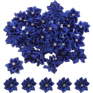 PATIKIL 1.2 Inch Small Ribbon Flowers, 100 Pcs Satin Ribbon Flowers Mini Fabric Flowers for Crafts DIY Wedding Ornament Appliques, Dark Blue