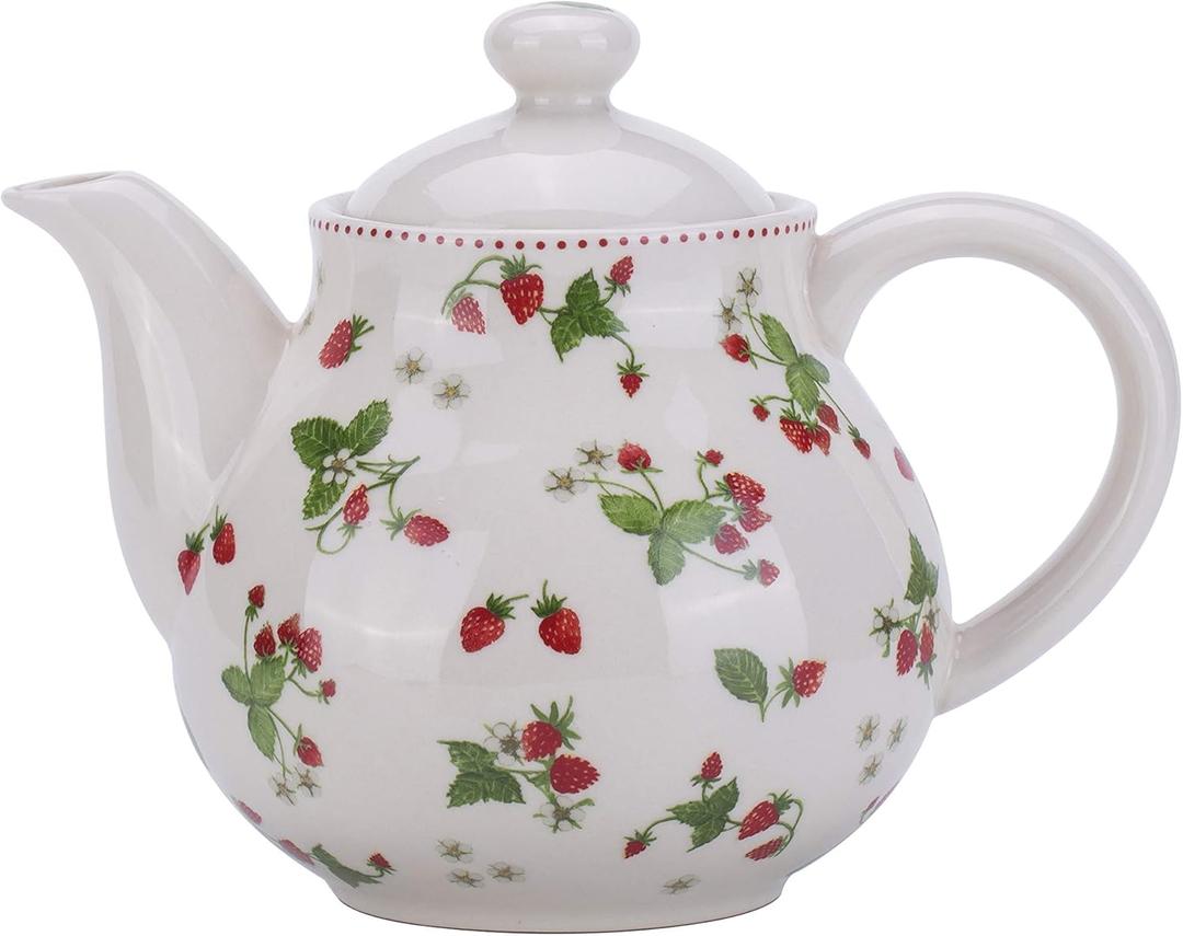 Porcelain Teapots,Lovely Strawberry Design Tea Pot for Tea or Coffee,Ceramic Teapot with Lids,Home and Kitchen Dining Serveware Pot,Beige
