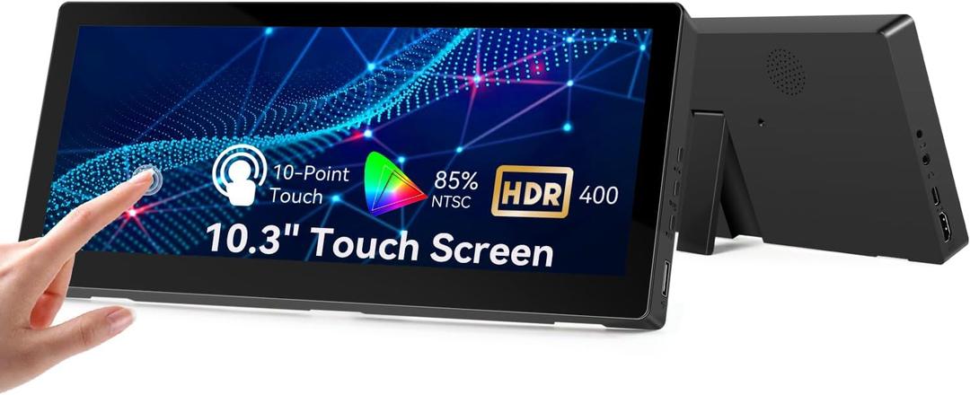 10.3'' Small Touchscreen Monitor, 400cd/m, VESA, IPS Stretched Bar LCD Mini Travel Touch Display 1920 * 720 HDMI USBC, Portable Touch Screen for Laptop Computer Windows Aida64 GPU CPU RAM Monitoring