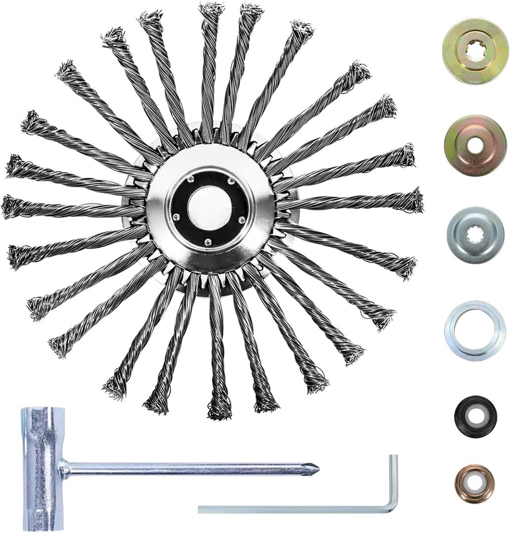 10 Inch Weed Eater Attachments, Steel Wire Weed Wacker Blade with Universal Adapter Kits, Indestructible Wire Brush Cutter Blade, Wire Wheel Trimmer Head Replacement for Moss, Weed Removal