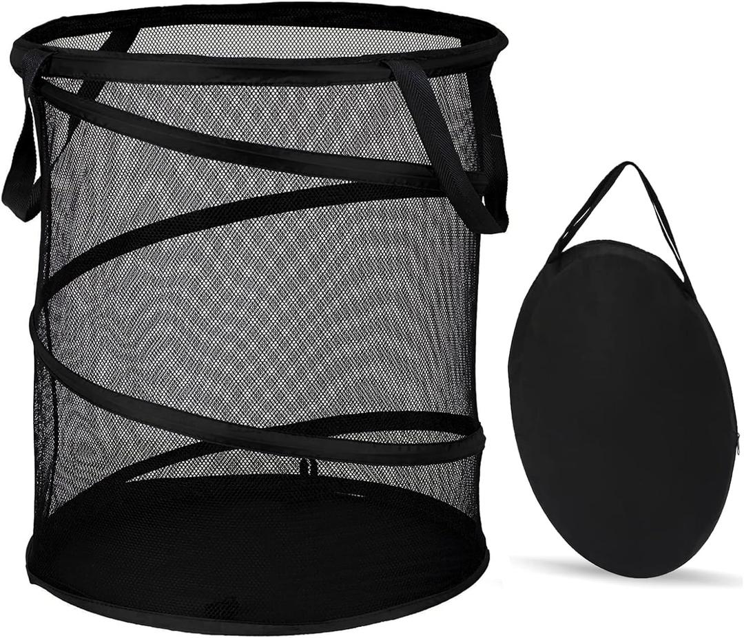 BATTOO Mesh Collapsible Laundry Baskets, Foldable Pop Up Laundry Hamper, Extra Large 113L Laundry Basket Hamper for Laundry, Bathroom, Kids Room, College Dorm, Travel, Camping Black (18"x25.5")