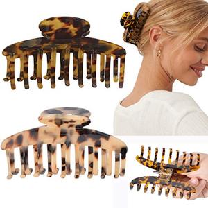 Big Claw Hair Clips 3.8 Inch Tortoise Banana for Women Girls Thin Hair French Design Celluloid Leopard Print Strong Hold for Thick Hair, (2 Packs)