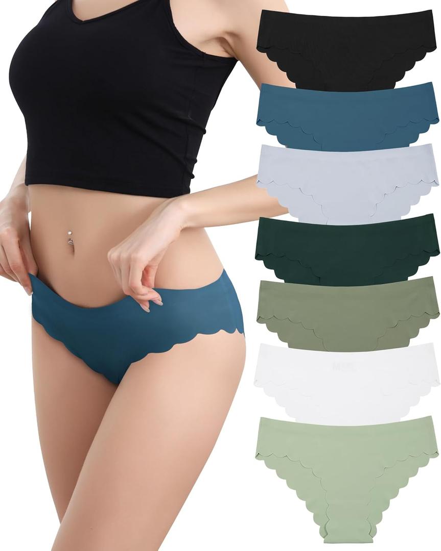 LEVAO Seamless Underwear for Women No Show Ice Silk Bikini Breathable Hipster Wavy Sides Invisibles Panties 7 Pack S-XL (M)