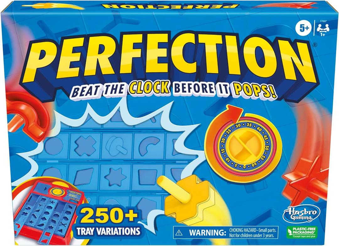 Hasbro Gaming Perfection Pop Up Game for Kids Ages 5 and Up, Customize The Tray for Over 250 Combinations, Kids Games for 1+ Players