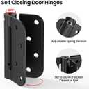 Self Closing Door Hinges 4 Inch, Matte Black Spring Loaded Hinges 5/8'' Radius Corners, Adjustable Tension for Exterior, Garage, Front and Back Doors, Heavy Duty UL Listed 2 Pack