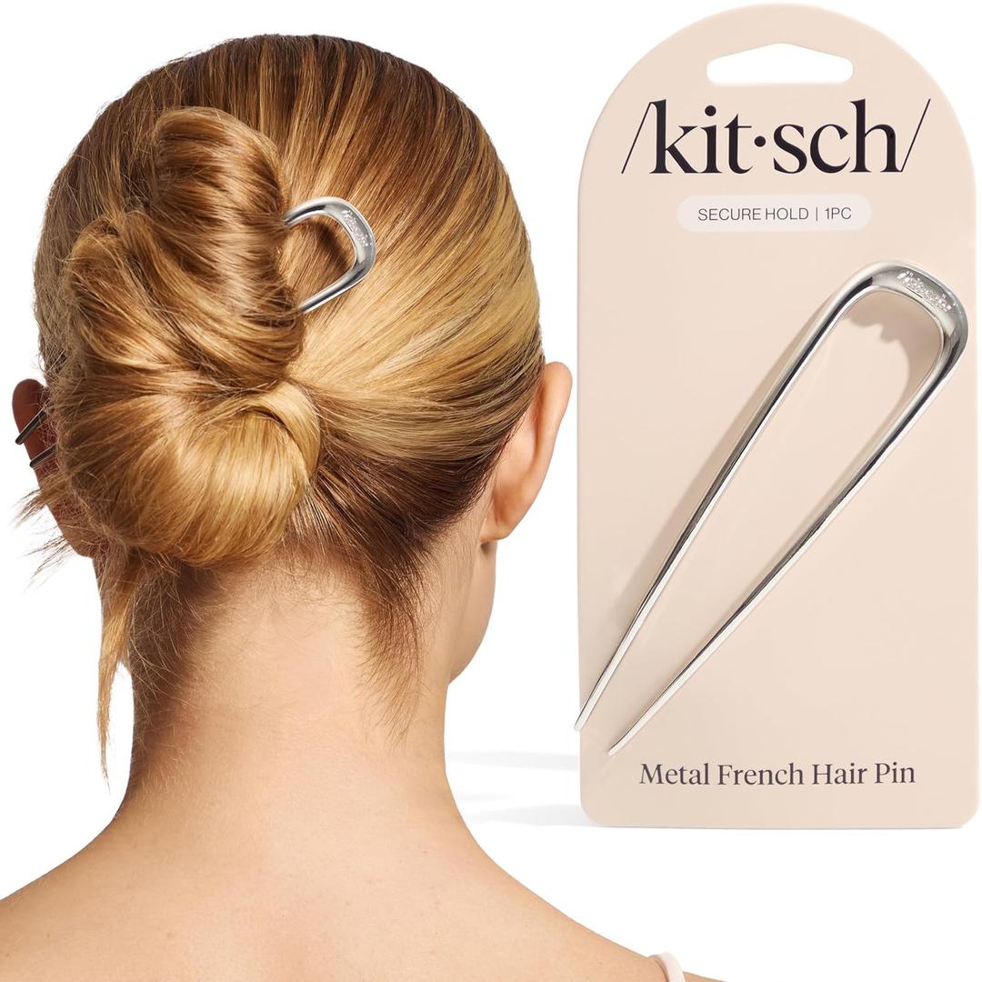 French Pin Hair Clip for Women - Elegant & Durable Metal U-Shaped Hair Pin for Updos, Bun, Chignon & Twist, Secure Hold All Day, Comfortable Fit, Ideal Gift for Her 1pc (Silver)
