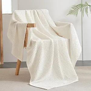 PHF Ultra Soft Waffle Weave Throw Blanket 50"x 60"- Washed Lightweight Breathablee Cozy Woven Blanket - Great for Couch Bed Sofa Home Car - Navy White
