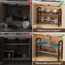 Under Sink Organizers and Storage, 2 Tier 20.9"-34.6" Expandable Length with 3 Removable Baskets and 3 Removable Panels Expandable Shelf for Cupboard,Kitchen,Bathroom, Black