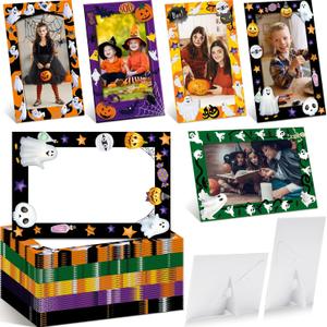 AmazingSpark 50 Pack Halloween Ghost Picture Frame 4 x 6 Paper Photo Ornament Bulk Pumpkin Cardboard Photo Gifts for Halloween Friendsgiving Decorations Party Favor Supplies