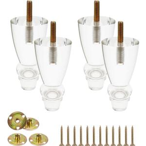 Geesatis Premium 4 inch Clear Acrylic Furniture Legs (Set of 4) - Lucite Clear Design for Sofa, Coffee Table, Desk, Cabinet, Bed, Ightstand, Dresser & DIY Upgrades - Includes Mounting Plates & Screws